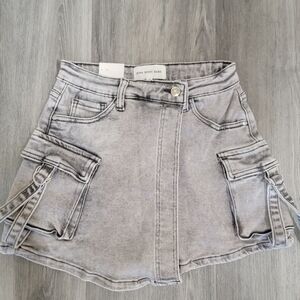 Gray Denim Mini Skirt with Pockets